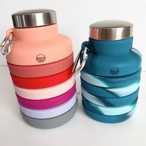 Lot of 2 MAYIM Collapsible Silicone Water Bottles 17oz 24oz BPA Free Teal Pink